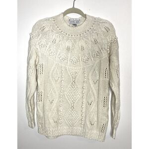 VTG Krystal Kobe Ramie Cotton Blend Ivory Pullover Knit Slouchy Sweater Sz L